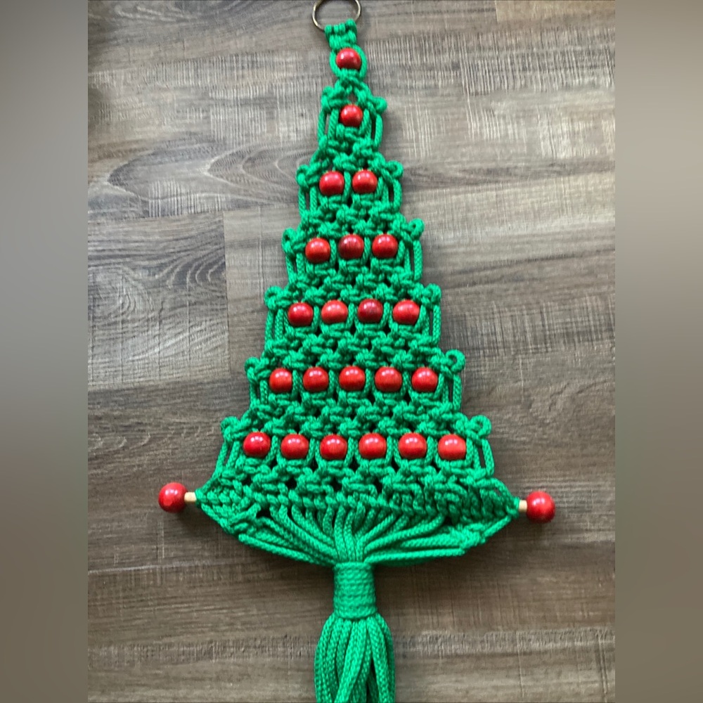 Macramé Hanging Christmas Tree Vintage MCM